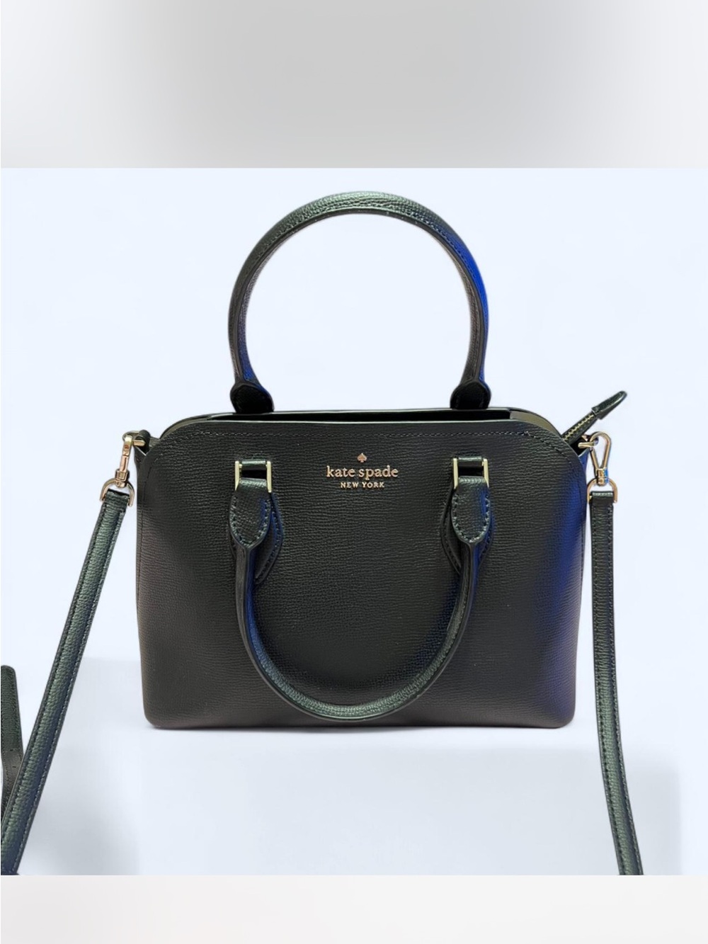 kate spade Black Leather Dome Satchel with Gold Hardware